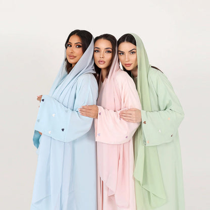 Love Heart Embroidery Soft Open Front Abaya Luxury Kaftan Women Robe for Stylish Layering, Comfortable Fit, Versatile Cardigan - Perfect for Casual and Formal Occasions