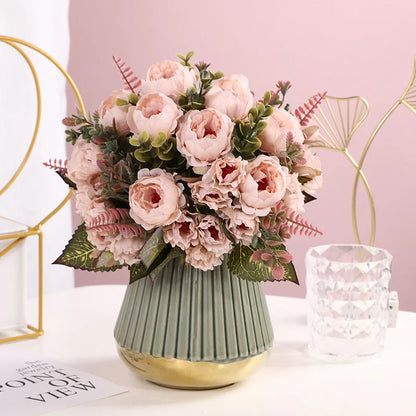Silk Peony Artificial Flowers Bouquet, 30cm Decorative Faux Floral Arrangement, Indoor Peonies for Home, Wedding, Bridal Shower, Party, Hotel Table and Vase Décor