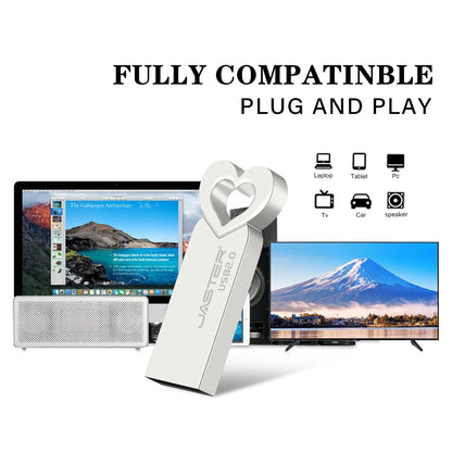 Cute Heart USB Flash Drive 64GB, Rose Gold Pen Drive 32GB, Metal Memory Stick, Creative Gift for Data Storage, High-Speed USB 2.0 Flash Disk