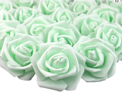 Artificial Soft Foam Rose Heads - PE Material Blooms for Wedding, Party, Home Decor, DIY Crafts, Floral Arrangements, Baby Showers, Indoor Use, White & Pink Petals