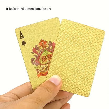 Gold Plated Foil Poker Cards Deck Waterproof Plastic Playing Card Game Props for Luxurious Game Nights, Perfect for All Ages, Durable and Easy to Clean