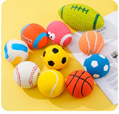 Interactive Squeaky Dog Toys Rubber Latex Balls for Small to Large Dogs, Rugby Football Volleyball Design, Pet Chew Ball, Stimulating Sounding Play