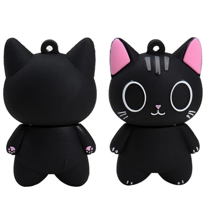 Black Cat USB Flash Drive 64GB Free Key Chain Memory Stick Creative Gifts Real Capacity Pendrive USB Stick Drive