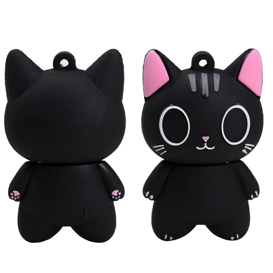 Black Cat USB Flash Drive 64GB Free Key Chain Memory Stick Creative Gifts Real Capacity Pendrive USB Stick Drive