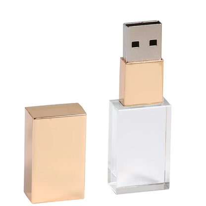 USB Flash Drive 128GB Crystal Design, Waterproof Memory Stick, Rose Gold USB 2.0 Thumb Drive, Stylish Storage for Business Gifts & Data Transfer, 16GB 32GB 64GB Options