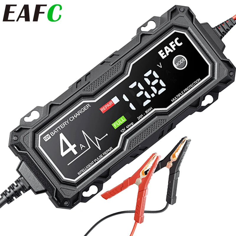 b0dphwrggl eafc 12v 4a car motorcyclebattery charger lcd display  intelligent chargers multiple protection pulse repair agm batterycharger