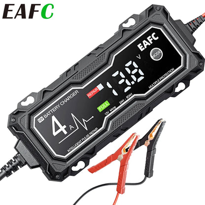 B0DPHWRGGL EAFC 12V 4A Car MotorcycleBattery Charger LCD Display  Intelligent Chargers Multiple protection Pulse Repair AGM BatteryCharger