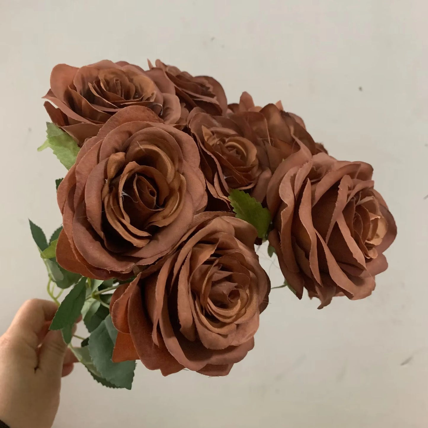 artificial roses bouquet, silk flowers for home decor, wedding, anniversaries, coffee brown, indoor events, elegant floral arrangement, perfect gift for special occasions