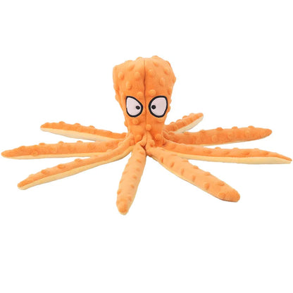 Interactive Plush Octopus Dog Toy, Sturdy Fleece Chew with Squeaker, Durable Bite-Resistant for Puppies, Fun Play in Blue, Green, Orange, Purple - Mental & Physical Stimulation