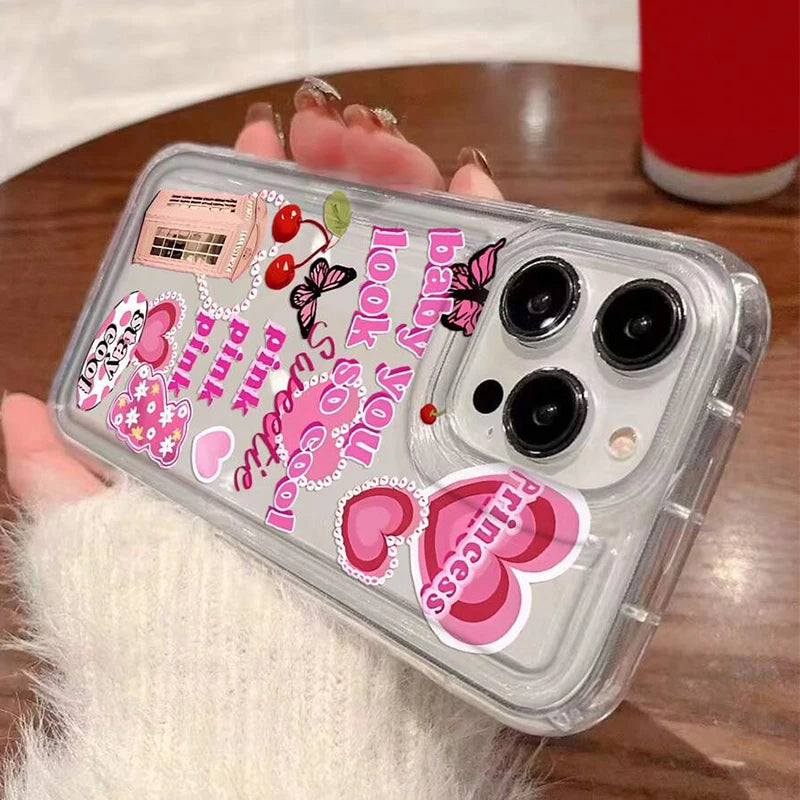 clear cute cartoon slogan print case for iphone 14/15/16 plus, pro, max - anti-scratch, dustproof, non-slip