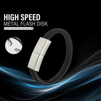 Waterproof USB Bracelet Flash Drive - 128GB to 4GB Black/Silver Wristband Memory Stick for PC, Laptop, Car, TV - Ideal for Gifts and Data Storage