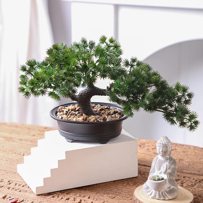 Artificial Bonsai Tree Decor with Black Planter - Zen Garden Accent for Home, Office, Party - Durable Plastic Material for Indoor and Outdoor Display
