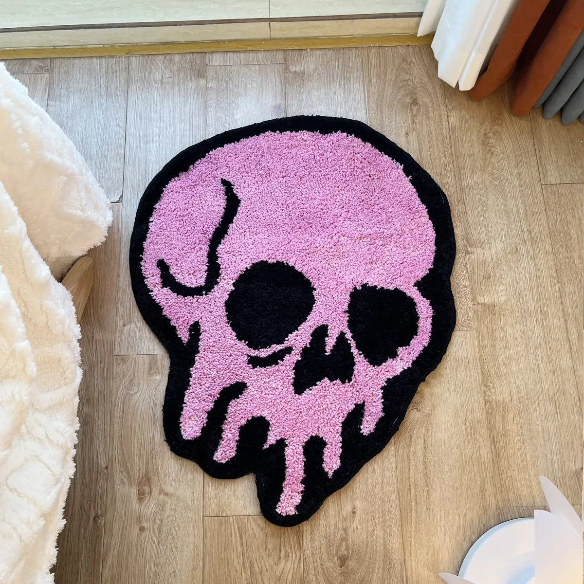 pink melted skull tufted rug entrance mat aesthetic home art decor anti dust carpet area floor pad welcome doormat for hallway and entryway