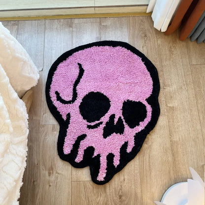 Pink Melted Skull Tufted Rug Entrance Mat Aesthetic Home Art Decor Anti Dust Carpet Area Floor Pad Welcome Doormat for Hallway and Entryway