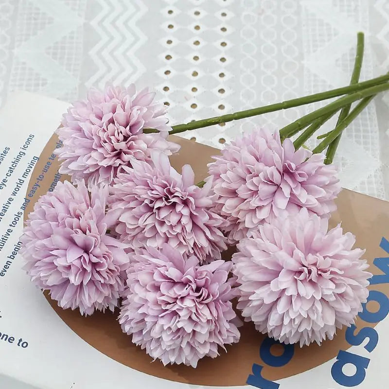artificial dandelion & hydrangea flower bouquet 5pcs non-woven fabrics for home vase decor, garden, party, wedding centrepiece, bridal, christmas ornament