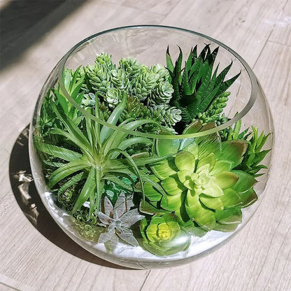 12pcs PVC Artificial Succulents Set - Flocking Fake Green Plants for Home, Office, Desktop Bonsai Decor, Miniature Potted Flowers, Fairy Garden Accessories