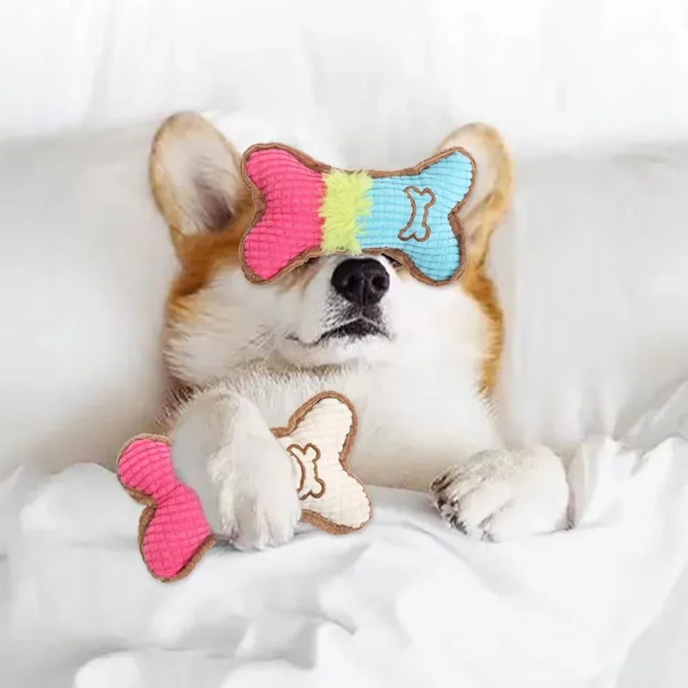 squeaky plush bone chew toy for puppies & small dogs – soft fleece, lightweight, safe for teething, indoor outdoor fun, interactive & gift-ready entertainment