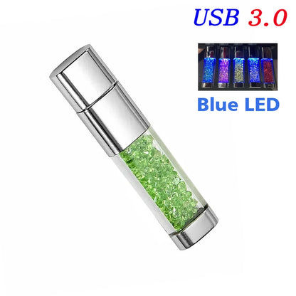 128GB Crystal LED USB 3.0 Flash Drive with Metal Design, High-Speed Memory Stick for Laptop, Car, TV, Ideal Wedding and Business Gift, Multiple Colours Available