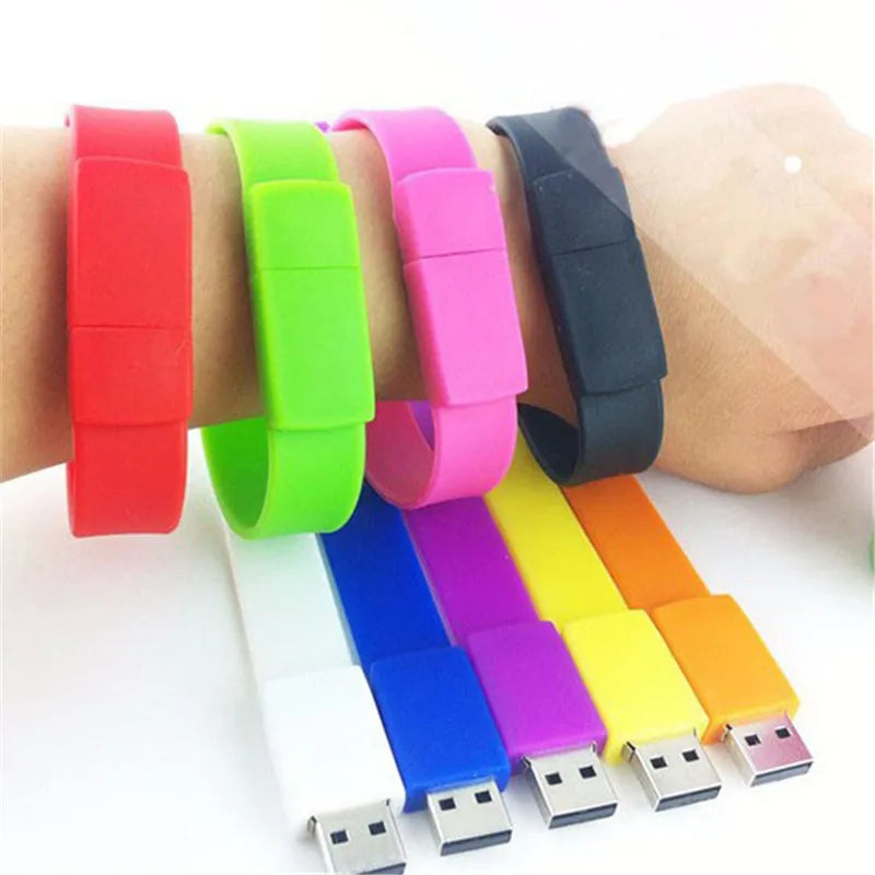 usb flash drive bracelet 64gb wristband memory stick, creative waterproof silicone pen drive for data storage and transfer, black