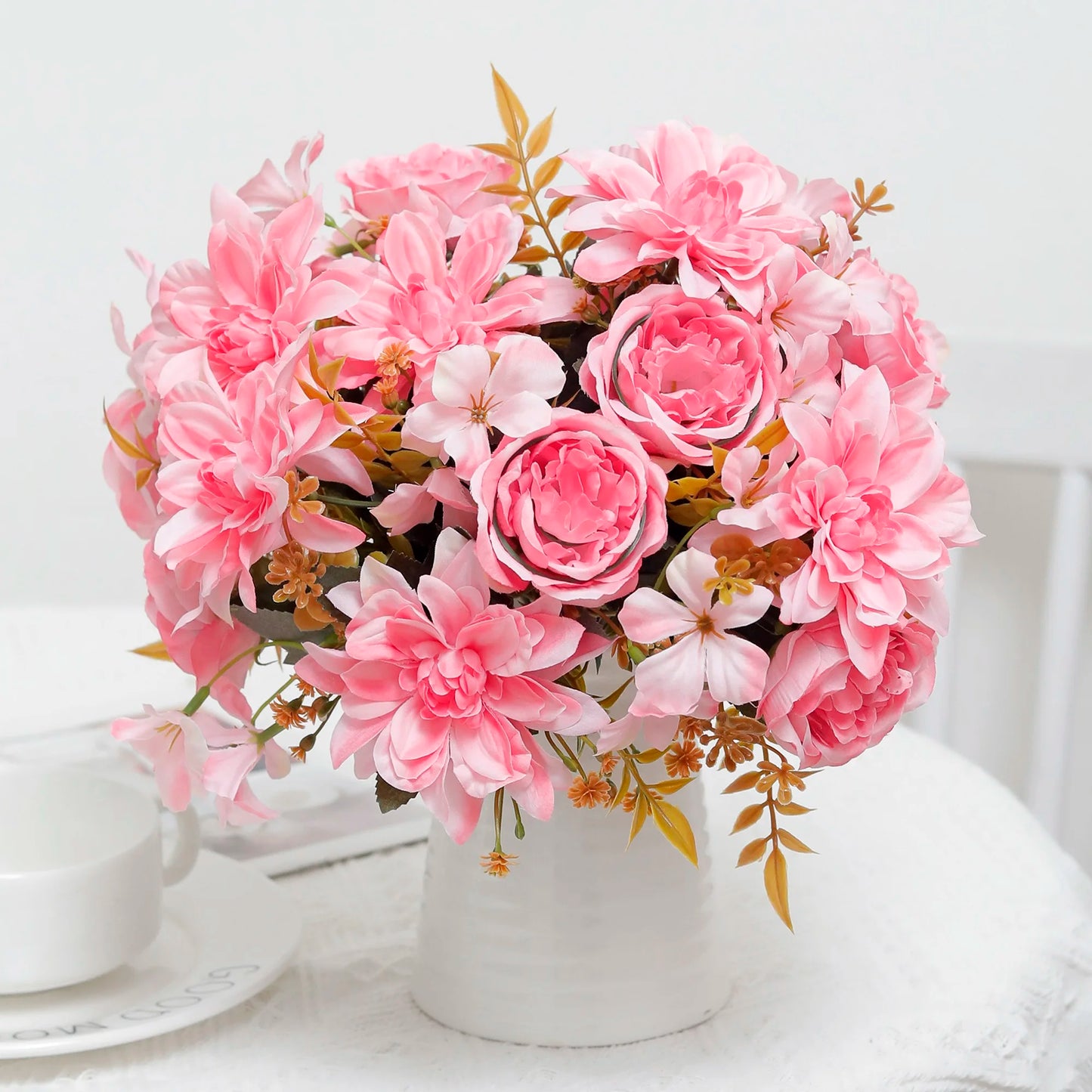 silk peony faux flower bouquet for home decor, wedding, bridal shower, party; high-quality artificial floral arrangement for indoor use, gift idea