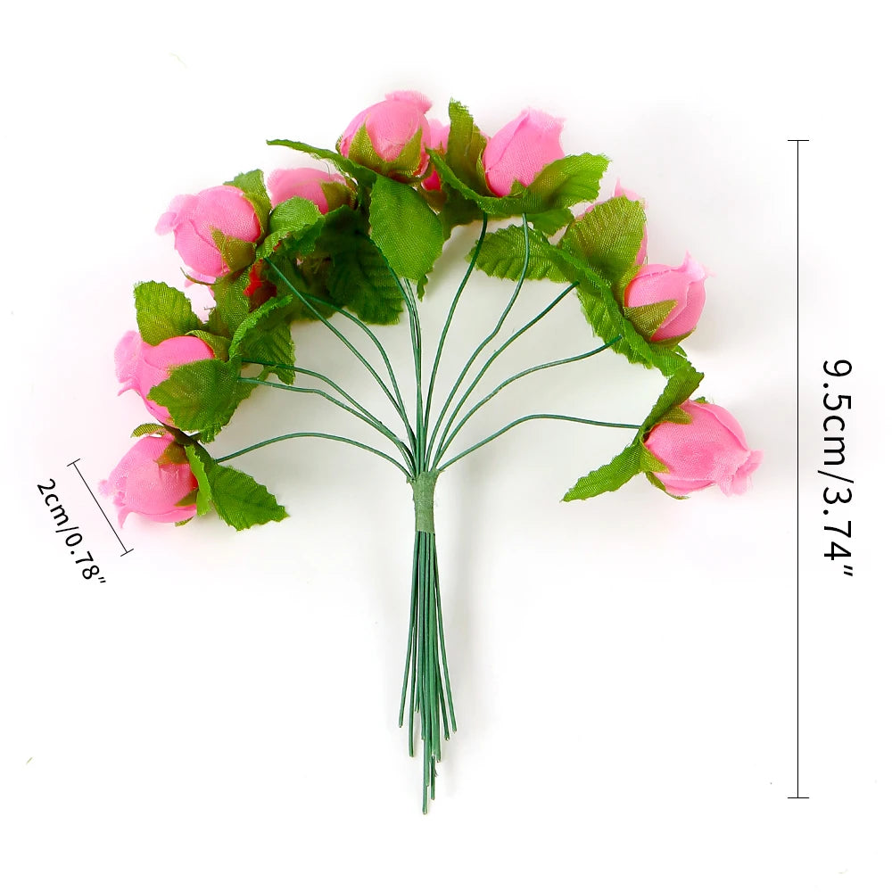 artificial mini rose flower bundle, silk bouquet for home decor, wedding decoration, crafting and gift accessories, 12 pieces, elegant floral display for indoor use
