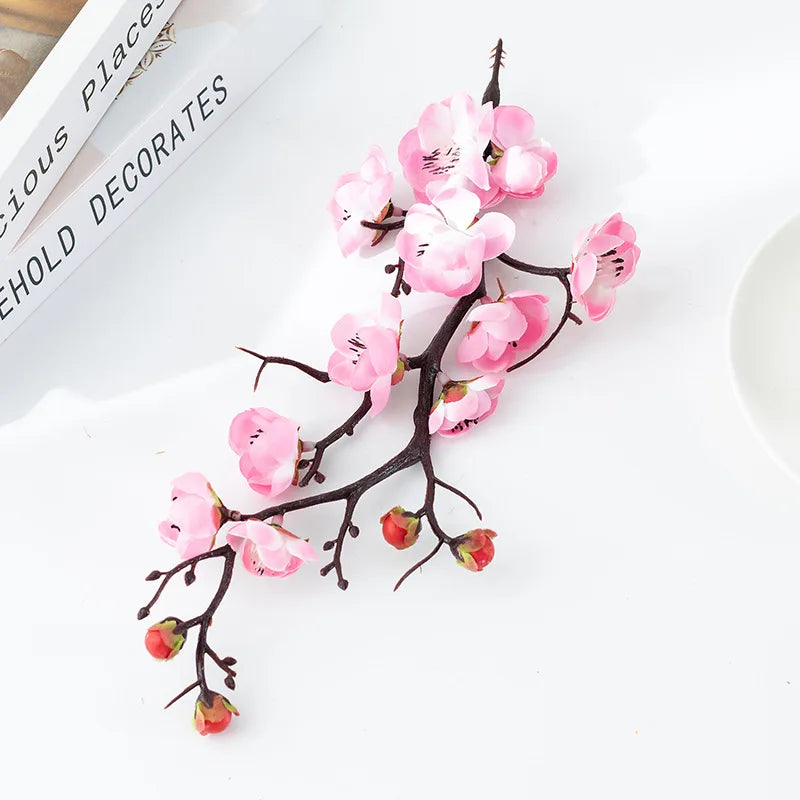 artificial plum blossom bonsai plant with pot | indoor decorative silk flower arrangement for home, office, celebrations, parties, weddings | plastic material