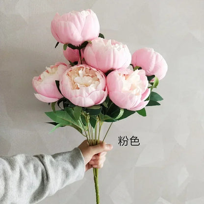 Artificial Peony Flower Bouquets, Silk & Raw Silk, Ideal for Weddings, Living Room, Dining Table Decor, Multi-Coloured, 10 Heads, Home & Party Decoration