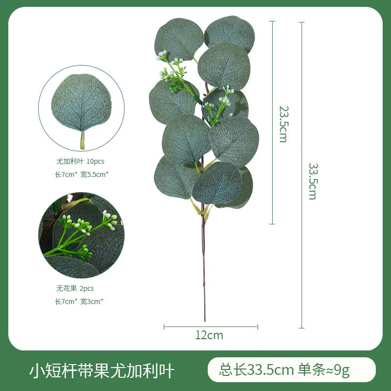 artificial eucalyptus leaf branch, plastic decorative plant for bridal shower, desktop or outdoor use, cloth texture, perfect for exhibitions and home decor