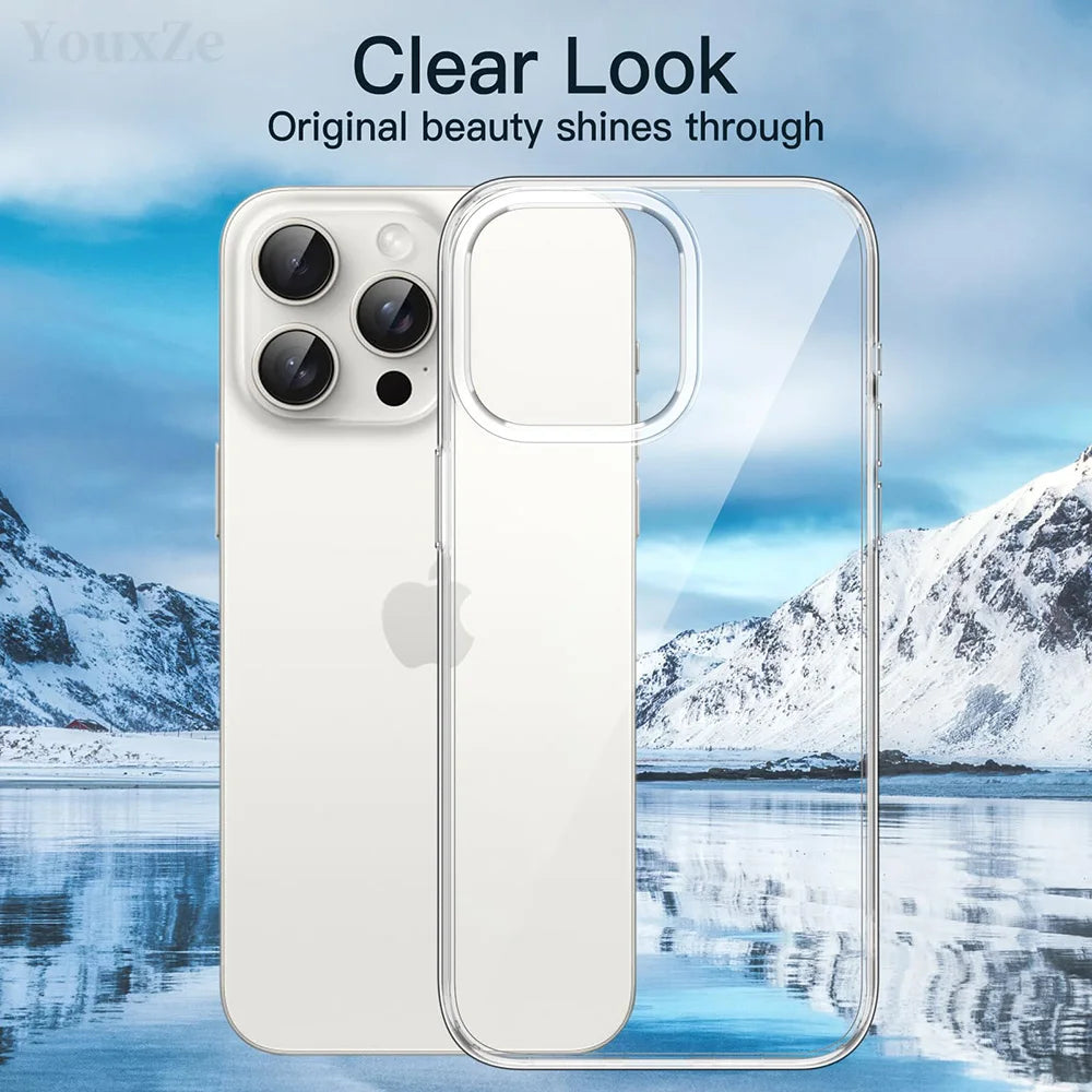 ultra slim transparent silicone case for iphone 14/15/16 plus, pro, max - soft tpu, anti-fingerprint, dustproof