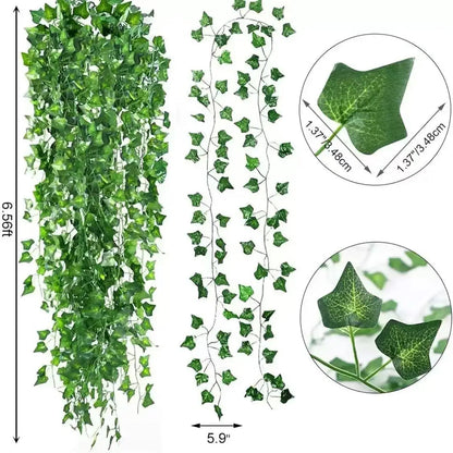 Artificial Green Ivy Leaf Garland 2.1M, Silk Rattan Hanging Vine for Wall Decor, Home and Garden Decoration, Wedding Party, Outdoor Exhibition, DIY Fake Wreath Leaves