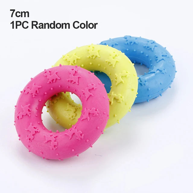 rubber pacifier ring chew toy for small dogs | durable bite-resistant | promotes dental health | puppy training aid | random colourful selection