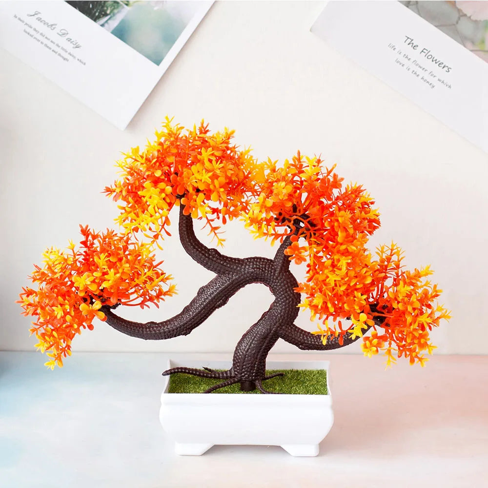 miniature artificial bonsai tree in pot, elegant faux plant decoration for home or office, desktop zen garden ornament, ideal for indoor use and exhibitions