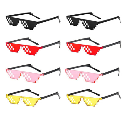 Lovatfirs Thug Life Sunglasses 8 Pack Pixelated Mosaic Party Glasses in Black Red Pink Yellow Blue - Fun Fashion Eyewear for Women and Men