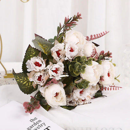 Silk Peony Artificial Flowers Bouquet, 30cm Decorative Faux Floral Arrangement, Indoor Peonies for Home, Wedding, Bridal Shower, Party, Hotel Table and Vase Décor