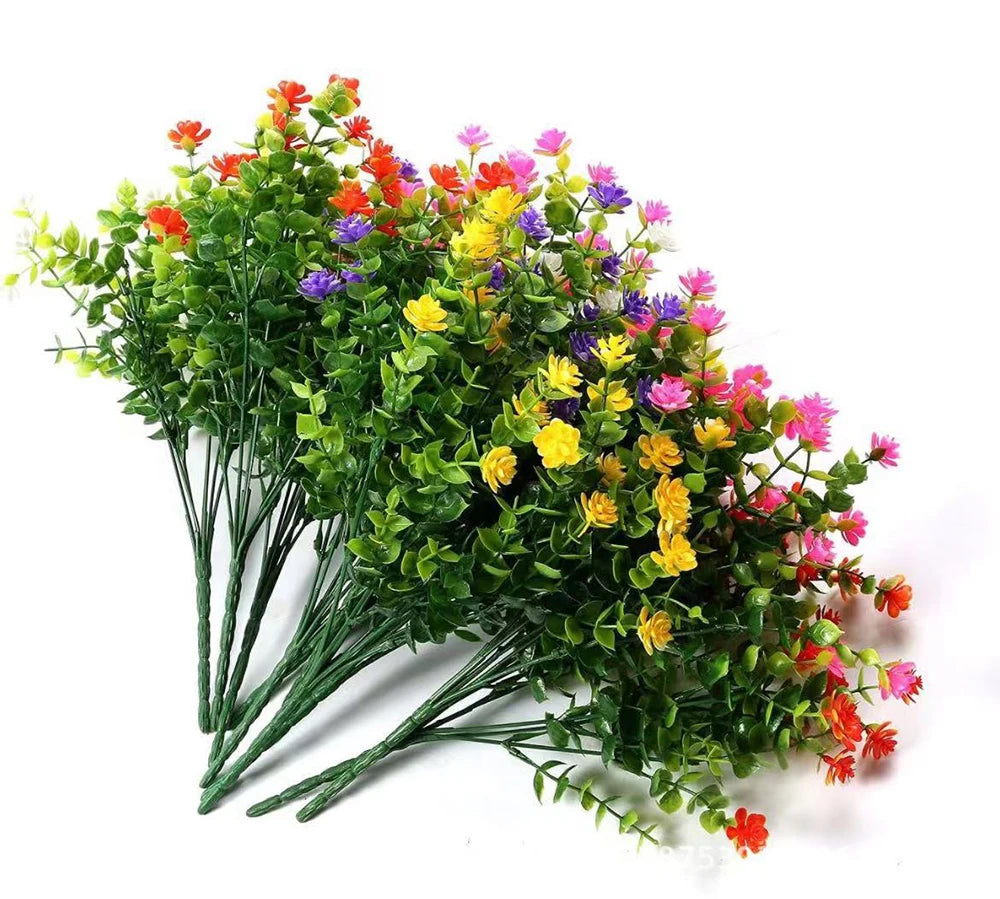 artificial flowers uv resistant for outdoor decor, wedding, garden, kitchen, office, indoor decoration, plastic greenery shrubs, realistic fake flower arrangement