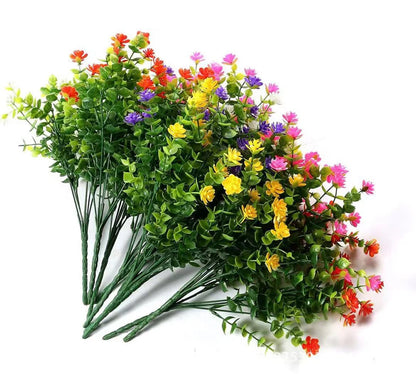 Artificial Flowers UV Resistant for Outdoor Decor, Wedding, Garden, Kitchen, Office, Indoor Decoration, Plastic Greenery Shrubs, Realistic Fake Flower Arrangement