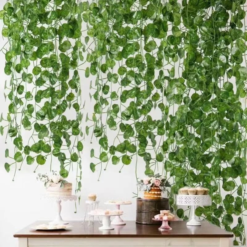 artificial ivy garland rattan vine - home, bridal shower, outdoor decor - 2.1m/2.3m length, hanging fake foliage, greenery creeper, leaf wreath for exhibition use