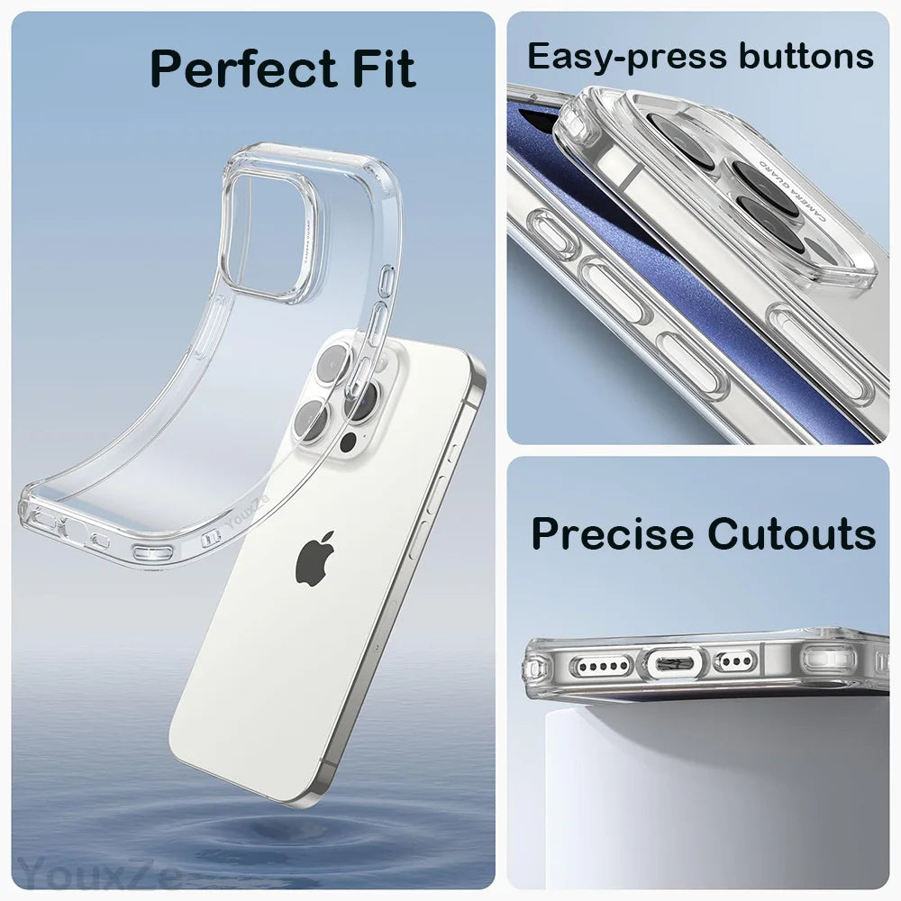 ultra slim transparent silicone case for iphone 14/15/16 plus, pro, max - soft tpu, anti-fingerprint, dustproof
