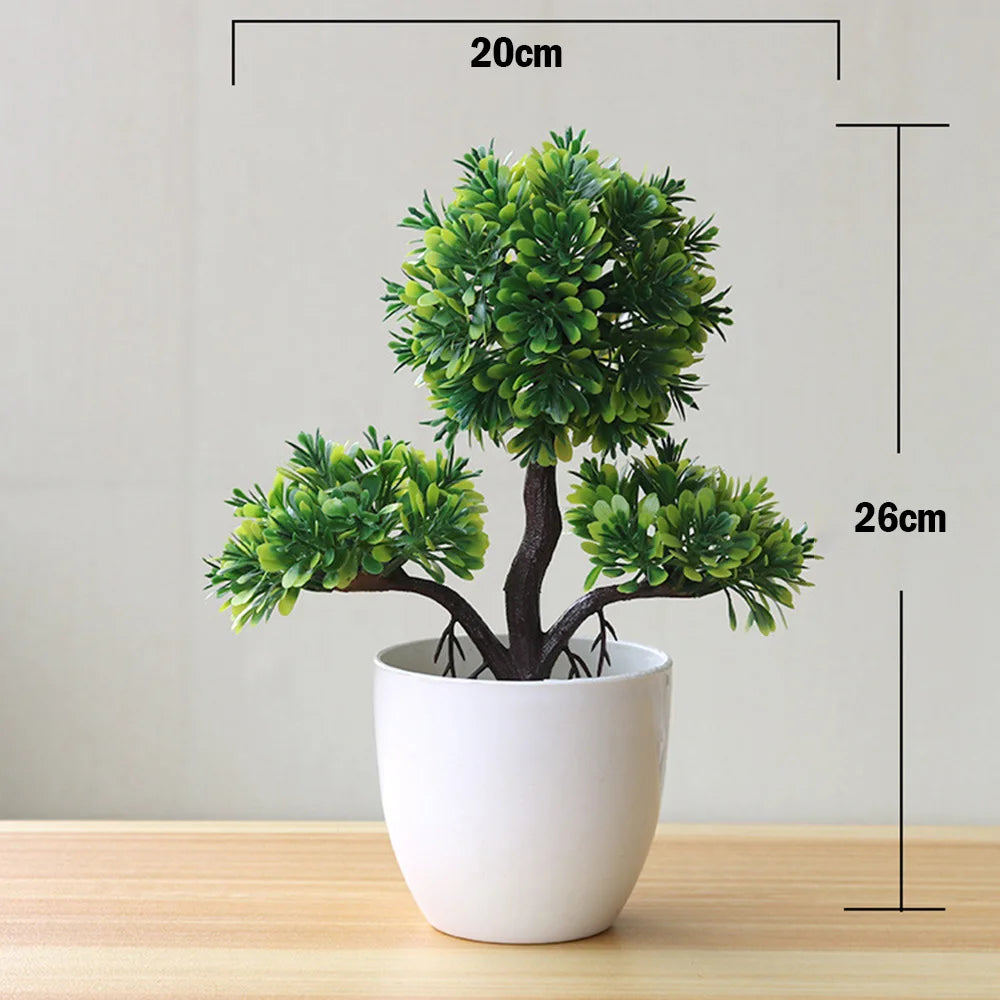 green artificial bonsai plants - small tree grass and flowers in pot, indoor outdoor decoration for home, office, wedding, anniversary, exhibition, halloween decor