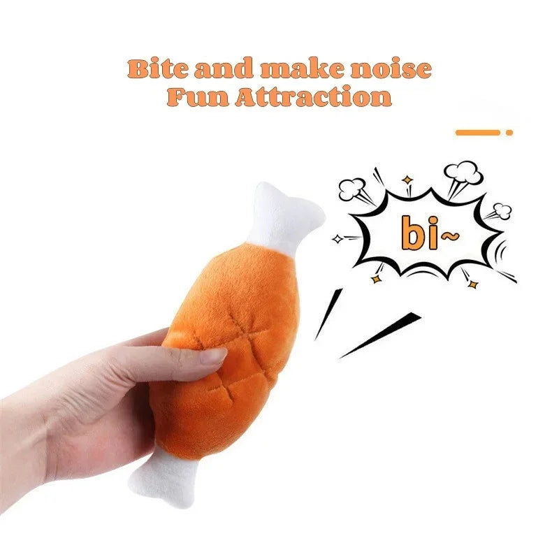 chicken leg shaped dog plush toy, squeaky fleece chew, interactive puzzle plaything for small puppies, ideal for fetch, tug, and travel, engaging pet gift