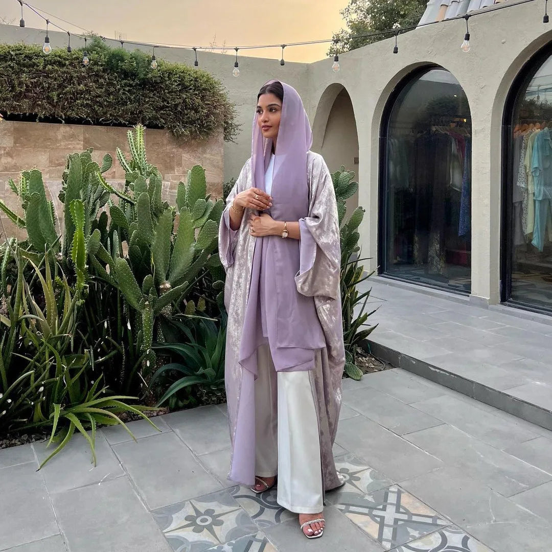 shiny satin batwing abaya caftan femme open abayas luxury kaftan for women dubai turkey kebaya outfit robe clothing musulmane - elegant and stylish fashion