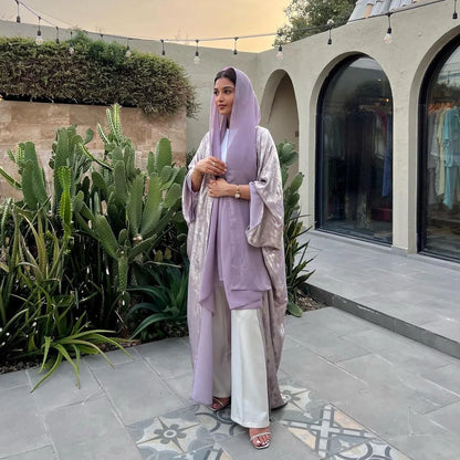 Shiny Satin Batwing Abaya Caftan Femme Open Abayas Luxury Kaftan for Women Dubai Turkey Kebaya Outfit Robe Clothing Musulmane - Elegant and Stylish Fashion