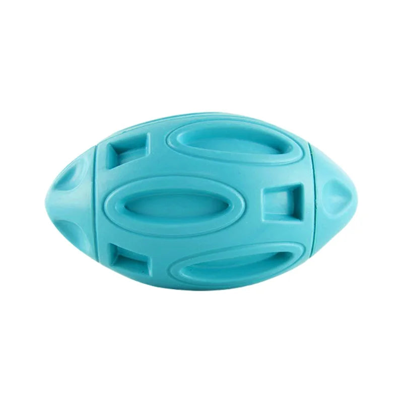 interactive squeaky dog toy ball rubber rugby - teeth cleaning, training, outdoor play fun - durable, vibrant colours: rose red, sky blue, green, perfect for all dogs