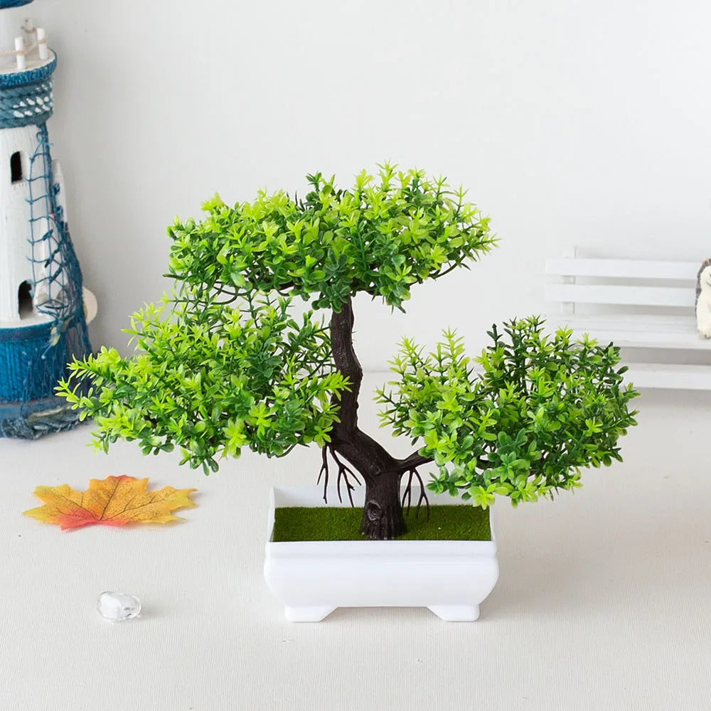 miniature artificial bonsai tree in pot, elegant faux plant decoration for home or office, desktop zen garden ornament, ideal for indoor use and exhibitions