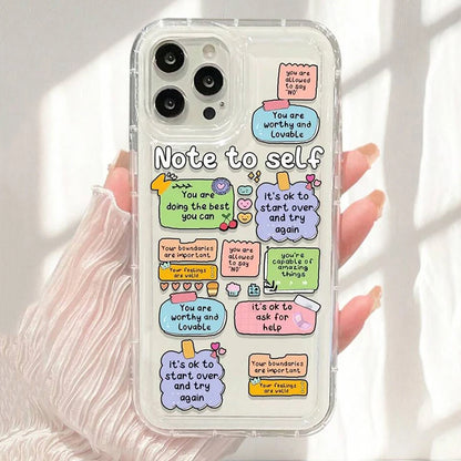 Clear Cute Cartoon Slogan Print Case for iPhone 14/15/16 Plus, Pro, Max - Anti-Scratch, Dustproof, Non-Slip