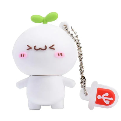 USB Flash Drive 128GB Cute Rabbit Shape, Cartoon Memory Stick 64GB, Silicone Waterproof USB 2.0, Children's Gift with Key Chain, Available in Multiple Colours
