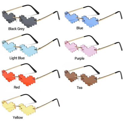 Novel Mosaic Heart Sunglasses Funny Pixelated Mosaic Glasses Retro Gamer Robot Eyeglasses Cosplay Party Glasses for Men Women - UV Protection Stylish Retro Eyewear