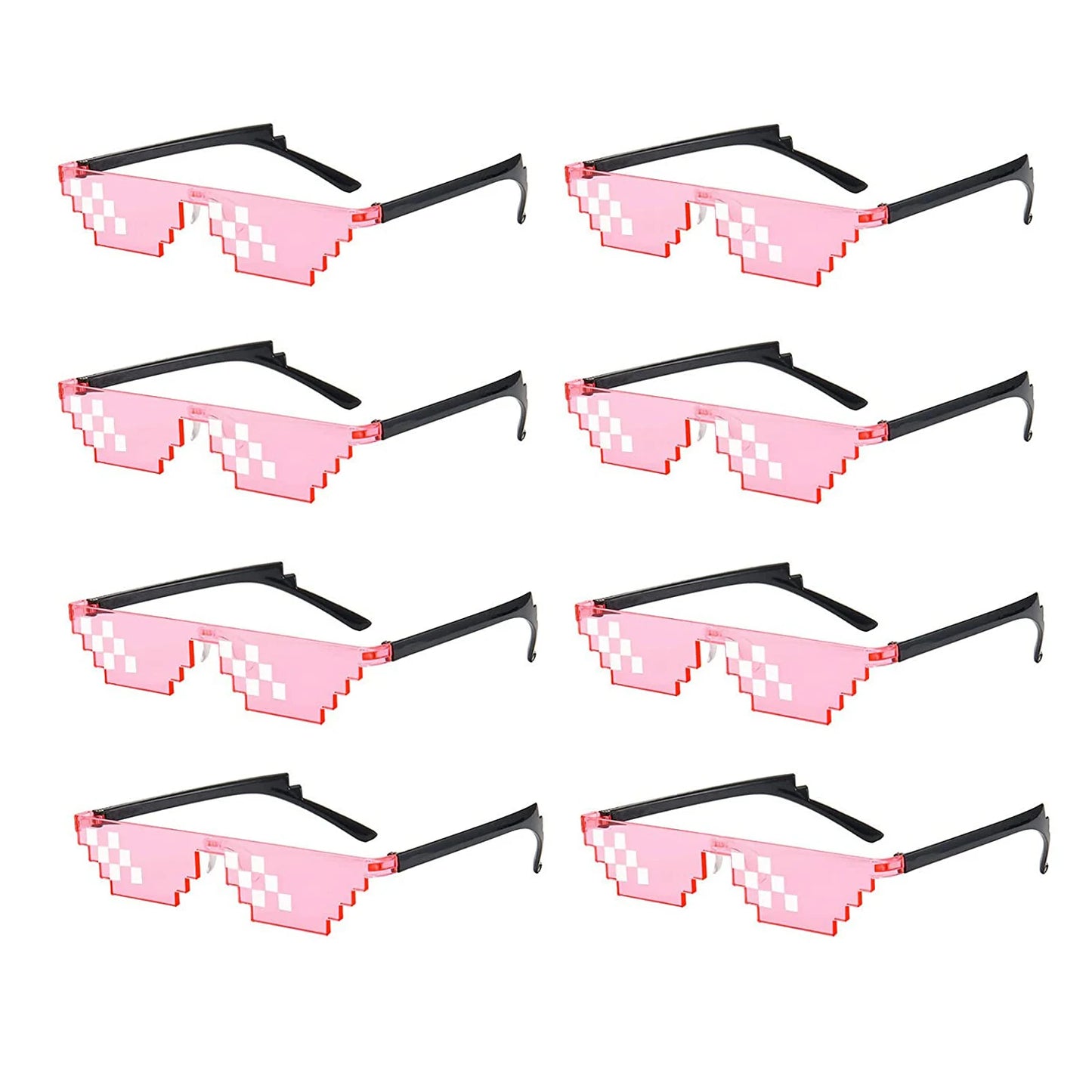 lovatfirs thug life sunglasses 8 pack pixelated mosaic party glasses in black red pink yellow blue - fun fashion eyewear for women and men