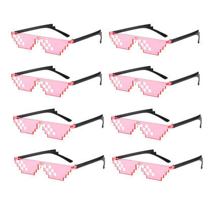 Lovatfirs Thug Life Sunglasses 8 Pack Pixelated Mosaic Party Glasses in Black Red Pink Yellow Blue - Fun Fashion Eyewear for Women and Men
