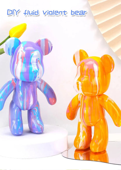 B0BR4ZKZCV DIY Fluid Bear Sculpture Handmade Bearbrick Doll Ornaments Violent Bear Graffiti Painting Parent-child Toy Gift Home Decoration